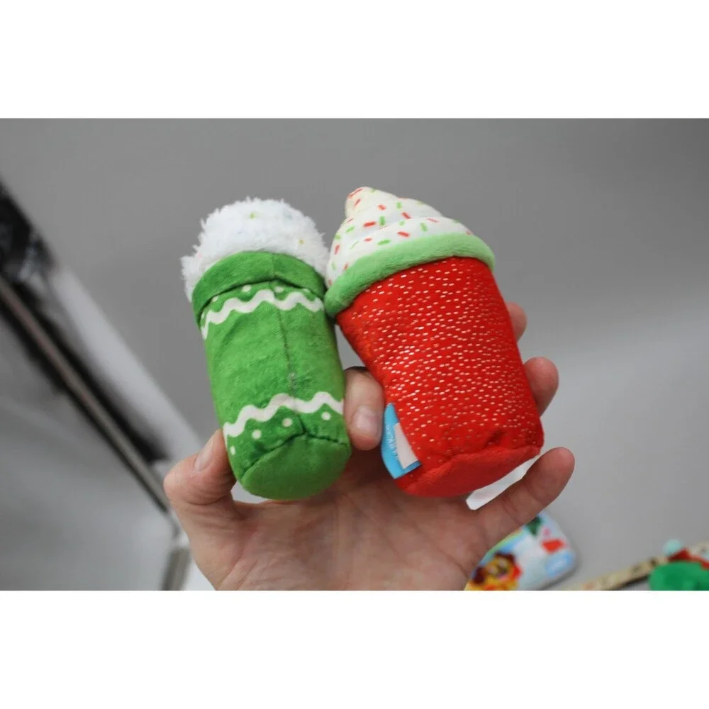 Bark Box Dog Toy Christmas Lot Of 7 Gnomes Candy Land  Coffee Lattes Shirt Small